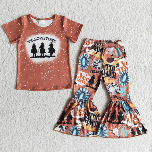 1.26 B1-19 RTS No Moq Clearance Baby girls western horse bell pants clothing sets
