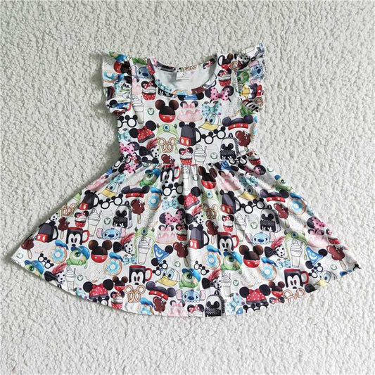 B12-11Flutter sleeve kids girls summer twirl dresses