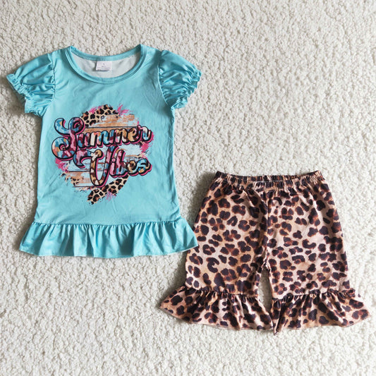 7.05 B12-30 Baby Girls Summer Outfits Baby girls summer vibes leopard ruffle shorts sets