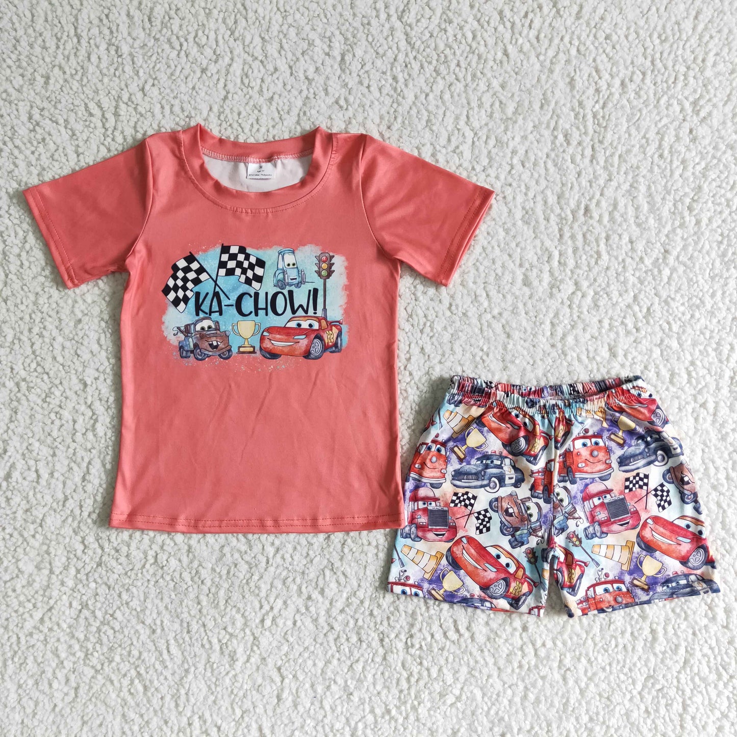 B15-25 Sales New RTS NO MOQ Clearance Car print short sleeve shorts boy summer clothes