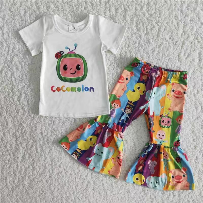 B17-10  Kids girls clothes  short sleeves top with trousers set-promotion 2024.4.13 $2.99