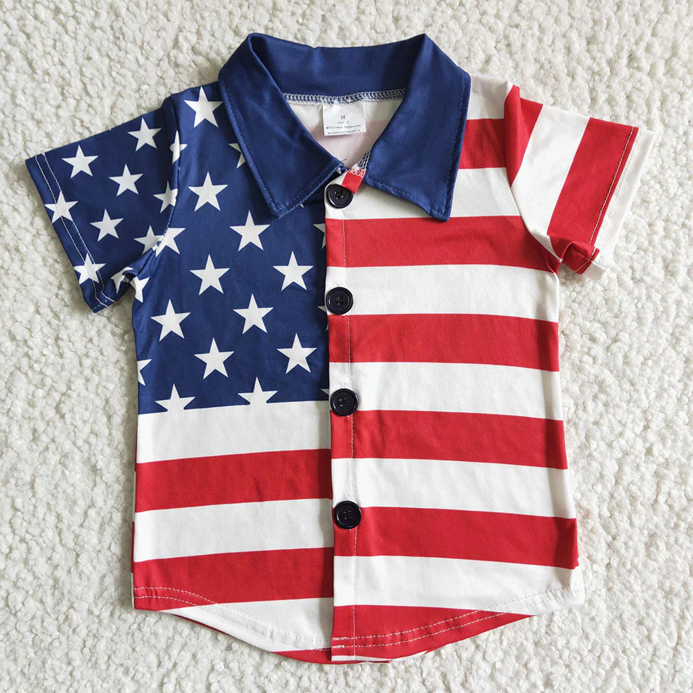 12.23 RTS Sibling Brother Baby Boys 4th of July Star Stripe Button Up Shirts