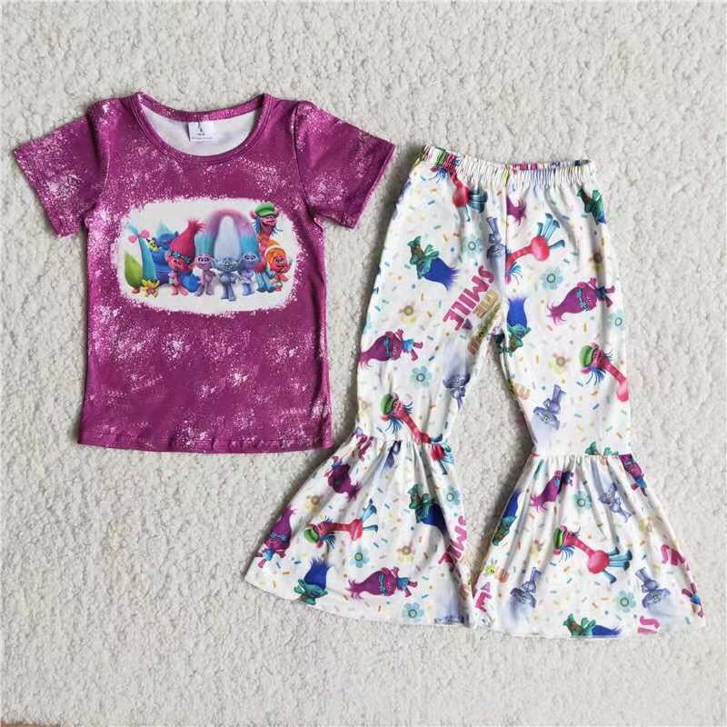 B17-4 Kids girls clothes short sleeves top with trousers set-promotion 2024.7.6 $2.99