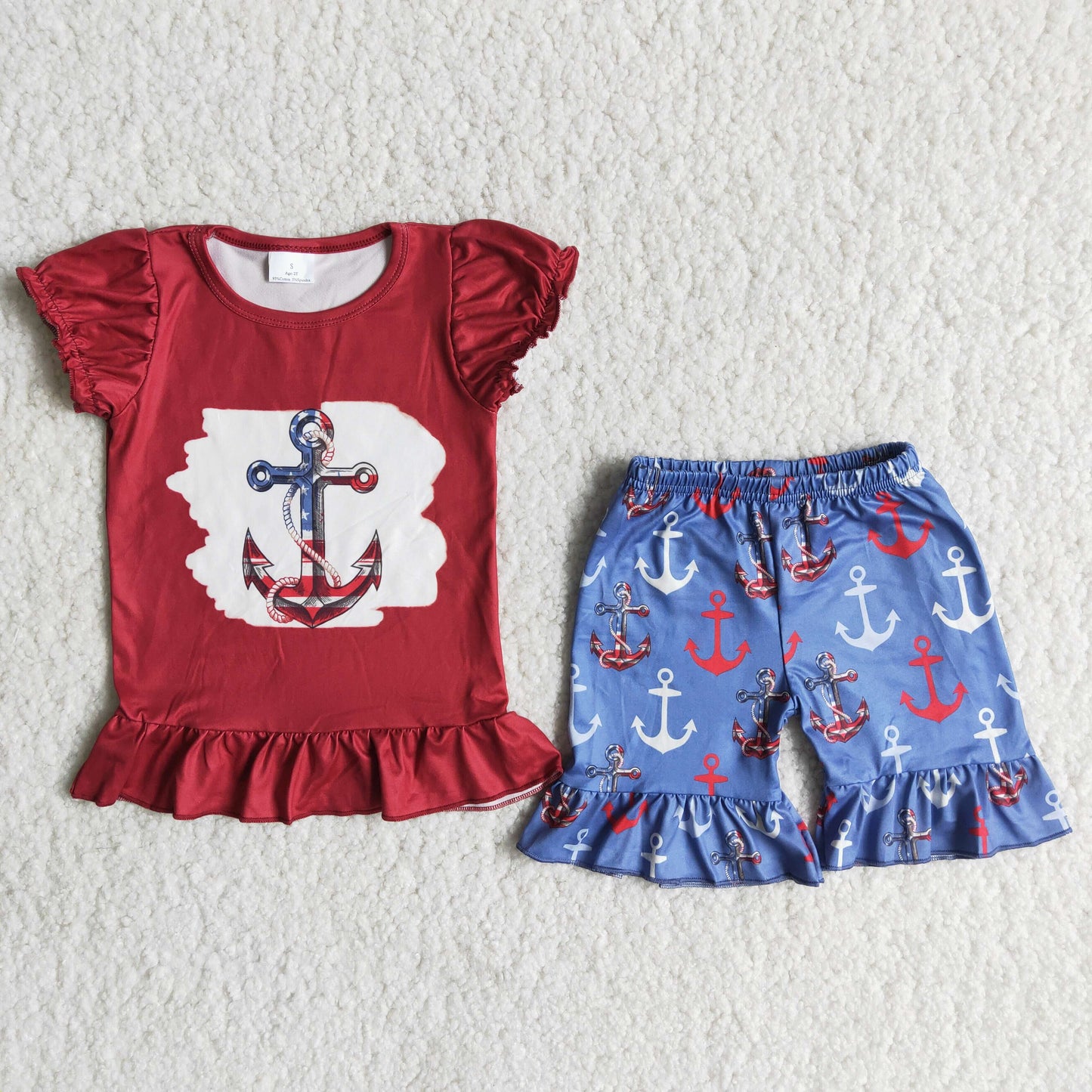 4.10 B3-2 Anchor print shirt match shorts girls 4th of july set