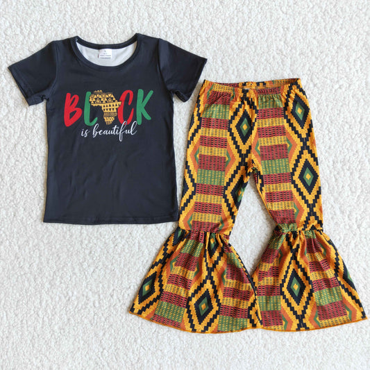 1.17 B7-16 RTS No Moq Clearance Baby girls Black history map bell pants clothing sets