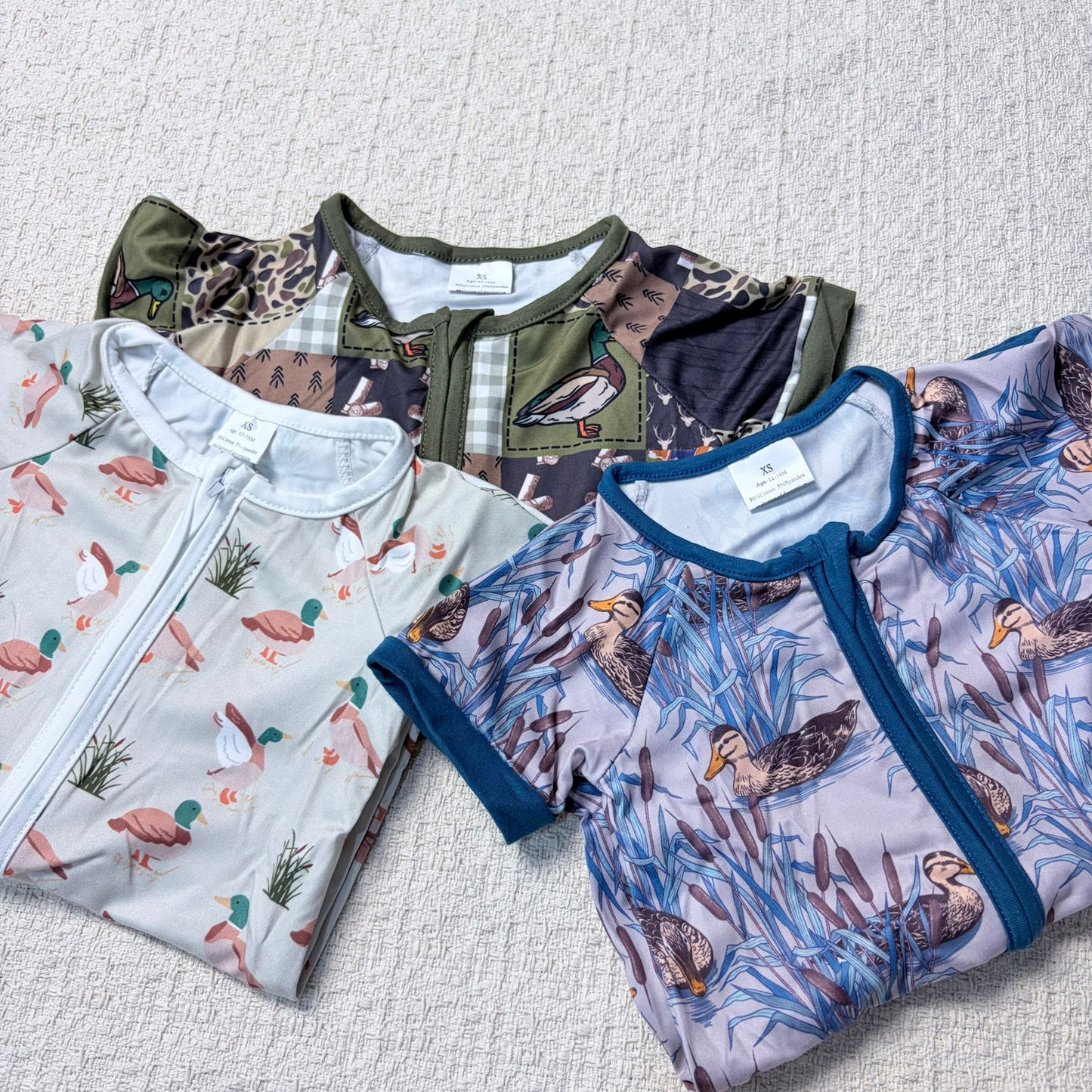 0514 RTS Sibling Short sleeves duck baby boy summer zipper romper