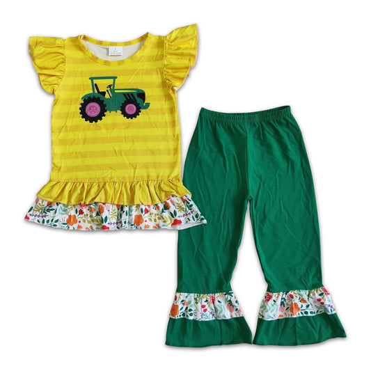 B9-16  kids summer girl set short sleeve top with pants outfits