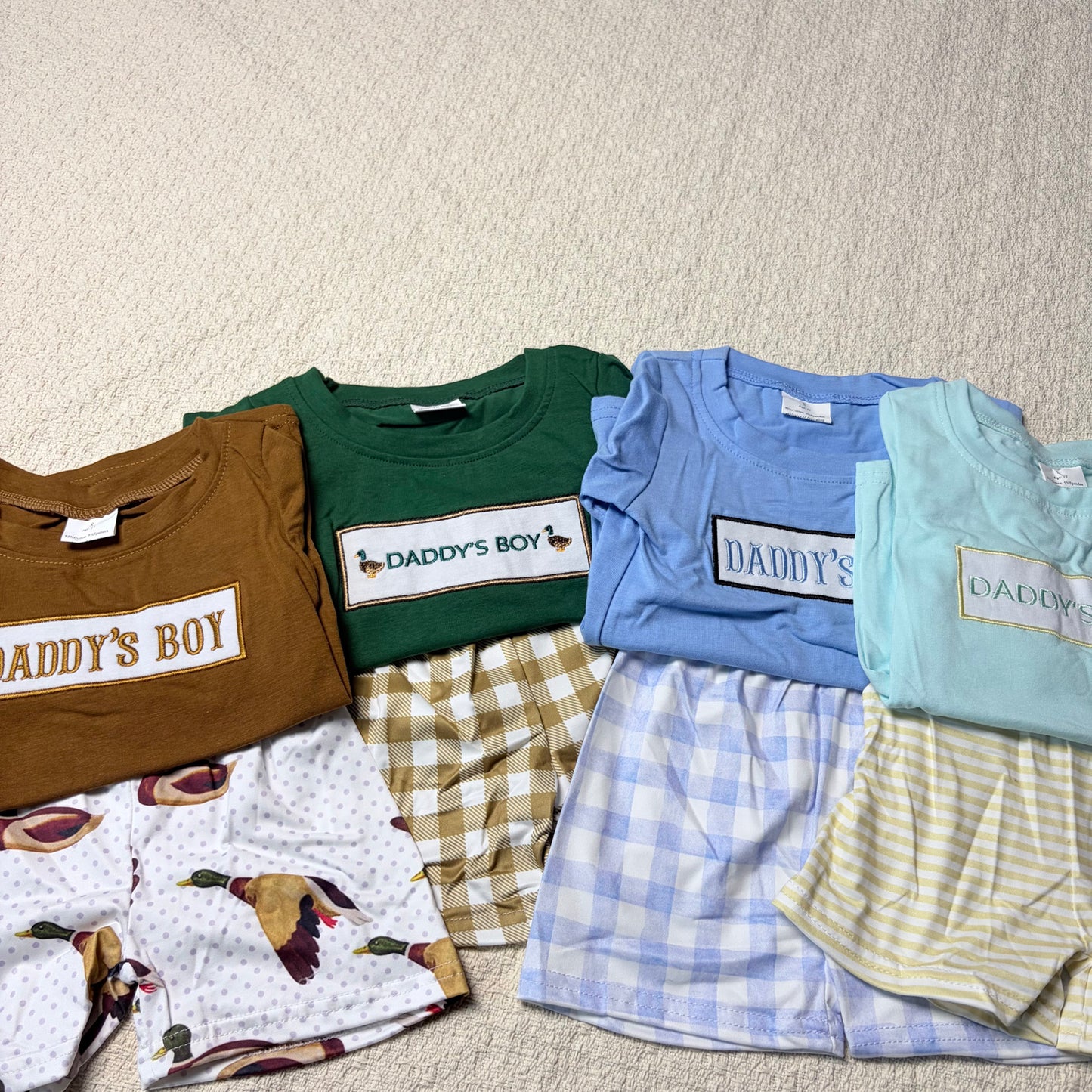 0527 RTS Sibling Baby Boys Daddy's Boy Top Ducks Checkered Shorts Clothes Sets