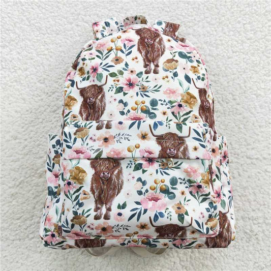 USA Warehouse (IN STOCK) BA0007 Highland Cow Kids Girls Backpack for Back to School Cute Animal Print Girls Educational Bag