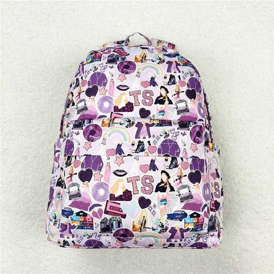 USA Warehouse (IN STOCK) BA0172 Lavender Heart Guitar Singer Girls Backpack for Kids Casual Daypack School Bag