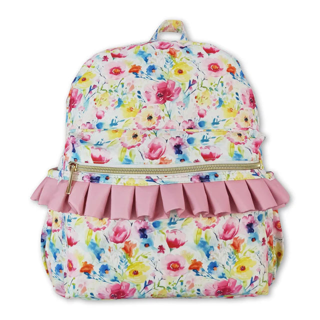 USA Warehouse (IN STOCK) Baby Girls Ruffled Bow-Print Backpack Back Bags