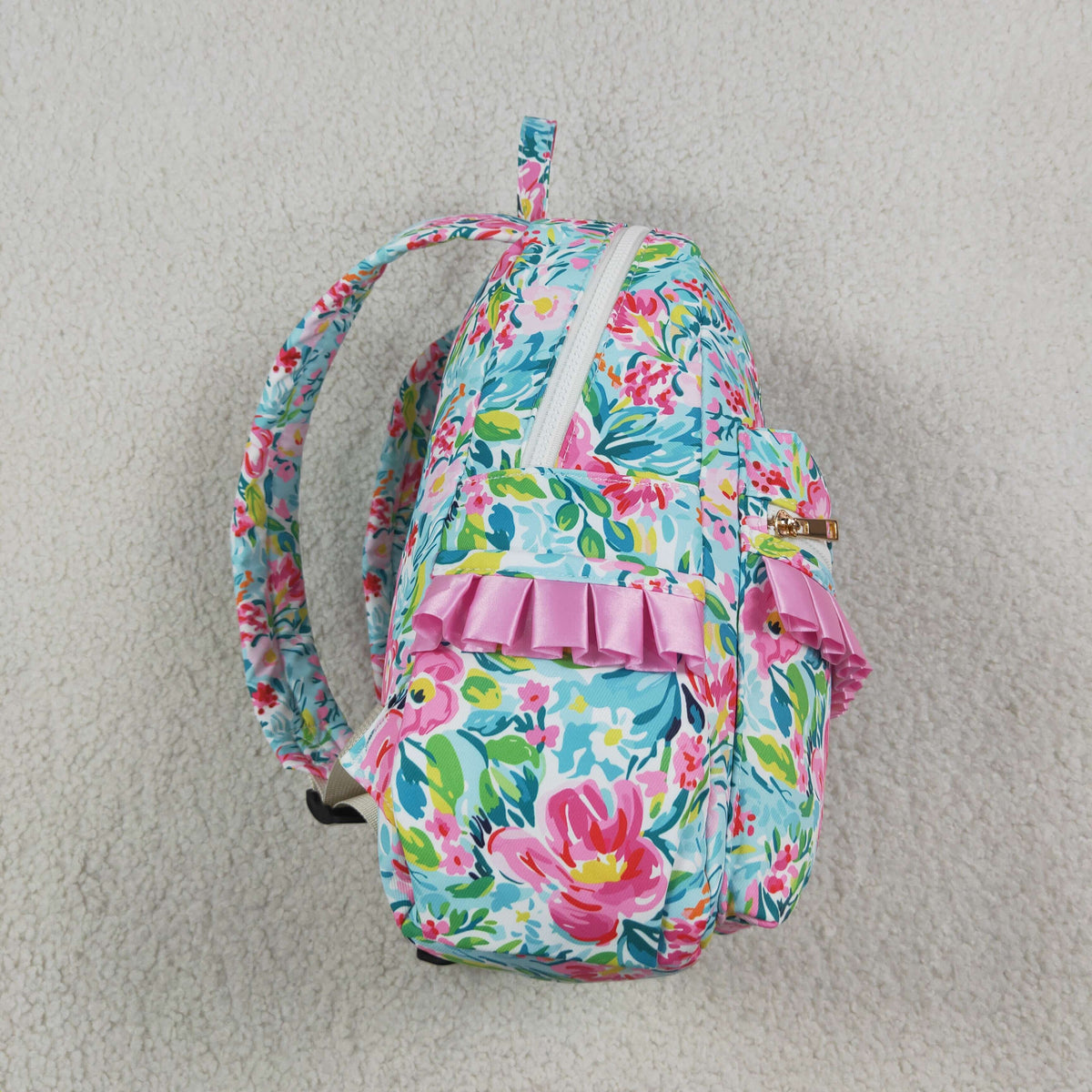 RTS NO MOQ Bags BA0176 Kids Girls Green Pink Flowers Print Backpack Back Bags