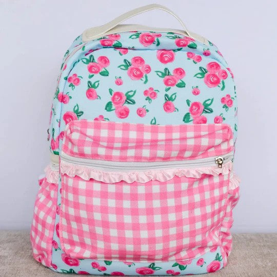 BA0217 Pre-order flower plaid pink school bag