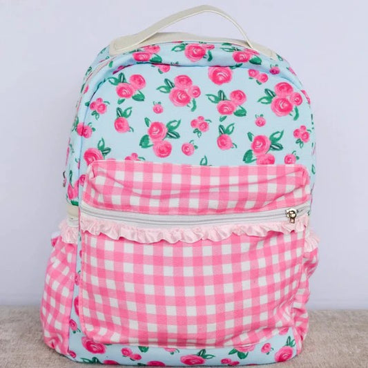BA0217 Pre-order flower plaid pink school bag