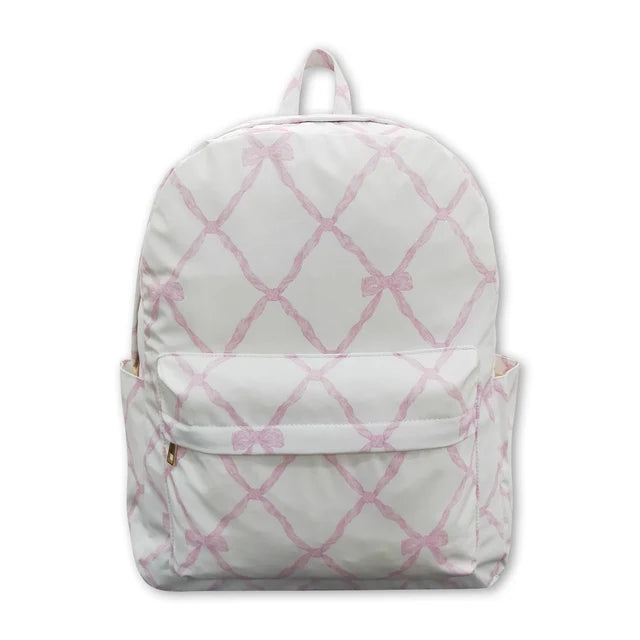 RTS NO MOQ Sibling Baby Kids Zipper Pink Bows School Backpack Pink Bows Lunch Dinner Picnic Box Bags