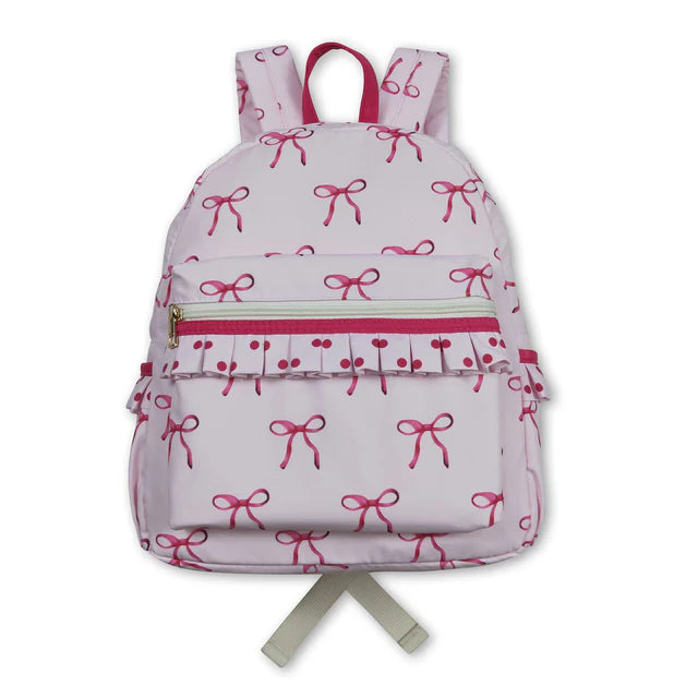 RTS NO MOQ Sibling Baby Kids Zipper Pink Bows School Backpack Pink Bows Lunch Dinner Picnic Box Bags