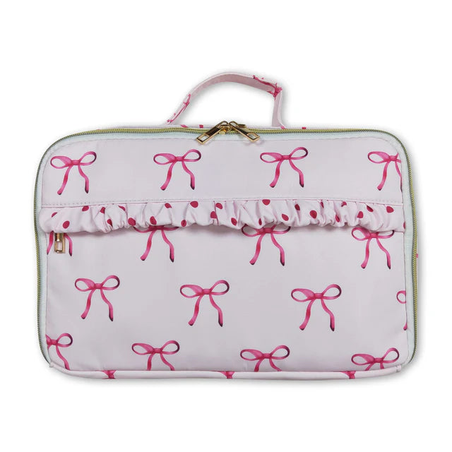 RTS NO MOQ Sibling Baby Kids Zipper Pink Bows School Backpack Pink Bows Lunch Dinner Picnic Box Bags