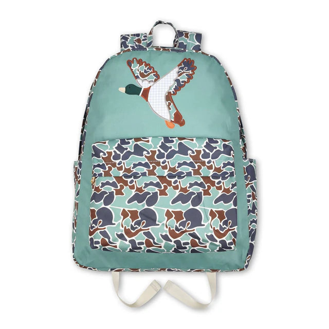 RTS NO MOQ Sibling Cute Clothes Baby Kids Camo Ducks Print Zipper Closure Adjustable Strap Lightweight Backpack Bags Lunch Dinner Picnic Boxes