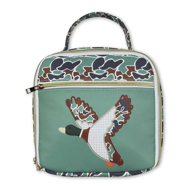 RTS NO MOQ Sibling Cute Clothes Baby Kids Camo Ducks Print Zipper Closure Adjustable Strap Lightweight Backpack Bags Lunch Dinner Picnic Boxes