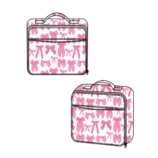 BA0284Pink bow kids girls lunch box bag