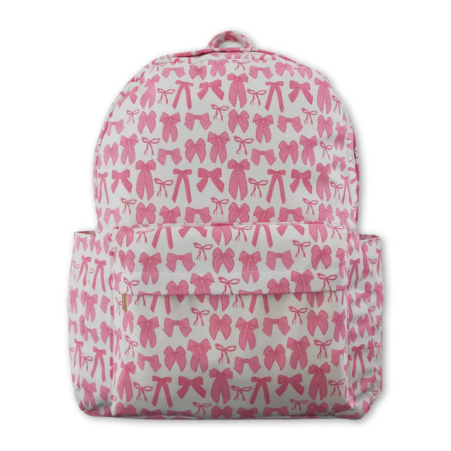 RTS NO MOQ Sibling Baby Kids Zipper Pink Bows School Backpack Pink Bows Lunch Dinner Picnic Box Bags