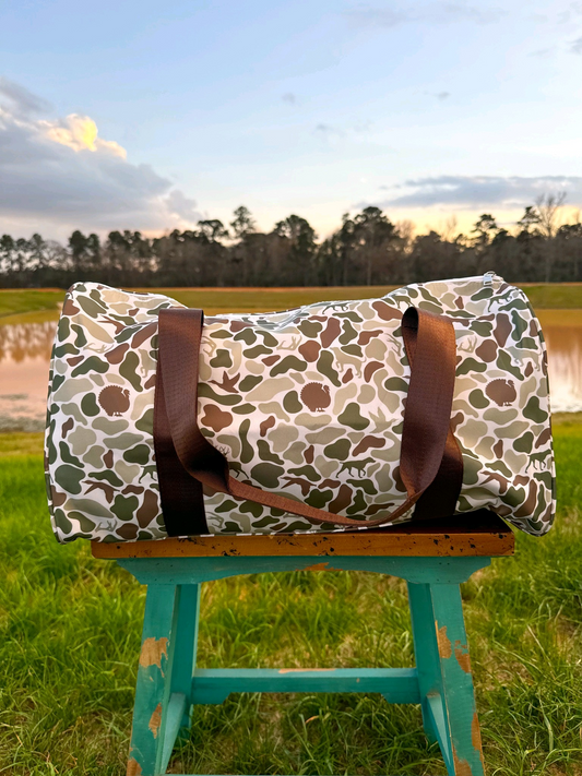 BA0287Brown Duck Dog Deer Turkey Camouflage Hunting Duffel Bag Outdoor Travel Sports Equipment Storage Bag