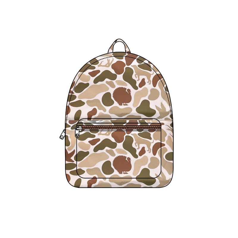 BA0288Camo Kids Hunting Backpack Turkey Deer Dog Themed Outdoor Sports Travel Rucksack for Children