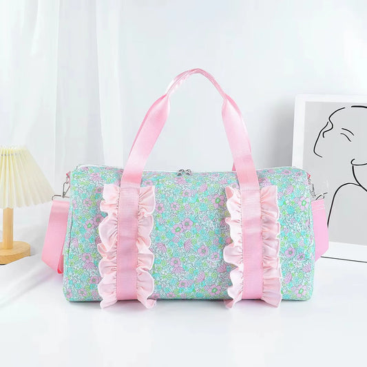 USA Shop (in stock)BA0291 Baby Bags Floral Women Duffel Bag Pink Ruffle Band Trendy Casual Large Capacity Shoulder Bag for Traveling And Outdoors