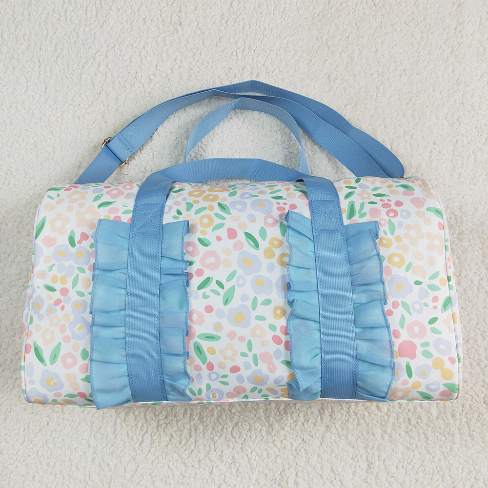 BA0292RTS NO MOQ Baby Bags Light Blue Floral Women Duffel Bag Ruffle Band Trendy Casual Large Capacity Shoulder Bag for Traveling