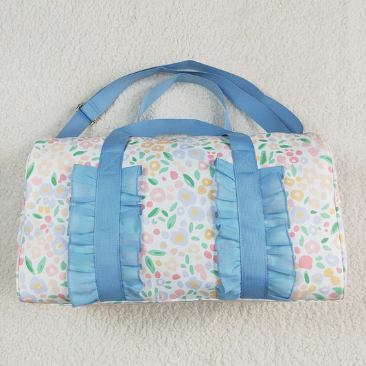 BA0292RTS NO MOQ Baby Bags Light Blue Floral Women Duffel Bag Ruffle Band Trendy Casual Large Capacity Shoulder Bag for Traveling