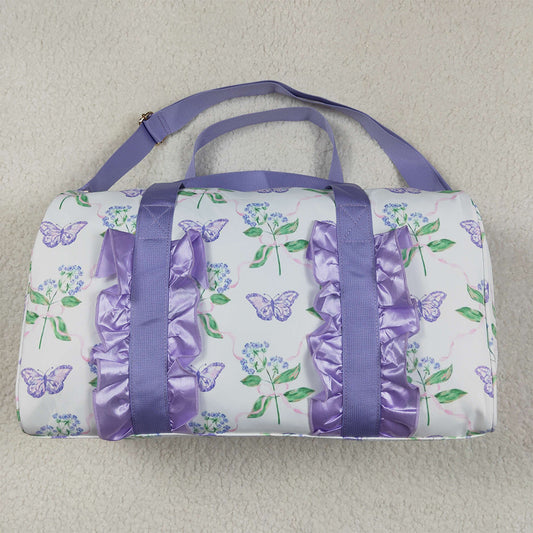 USA Shop (in stock)BA0293 Baby Bags Lavender Floral Butterfly Ruffle Band Women's Duffel Bag Handbag Fashionable Travel Bag for Ladies