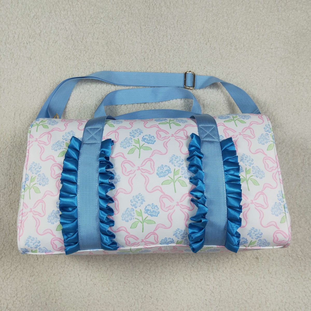 RTS NO MOQ （In stock）Bags BA0294 Kids Blue Ruffle Pink Bows Plaid Floral Gym Duffle Bags