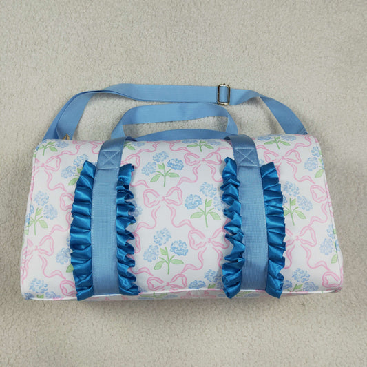 RTS NO MOQ （In stock）Bags BA0294 Kids Blue Ruffle Pink Bows Plaid Floral Gym Duffle Bags