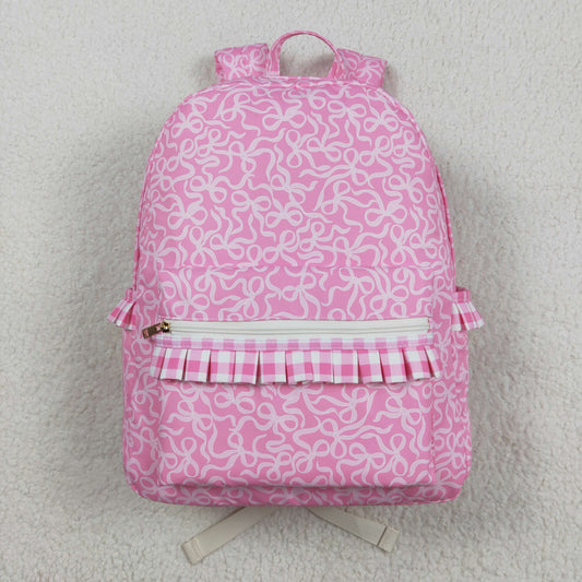 RTS NO MOQ （In stock）BA0308 Baby Bags Baby Girls Pink Bows Plaid Ruffle School Bags