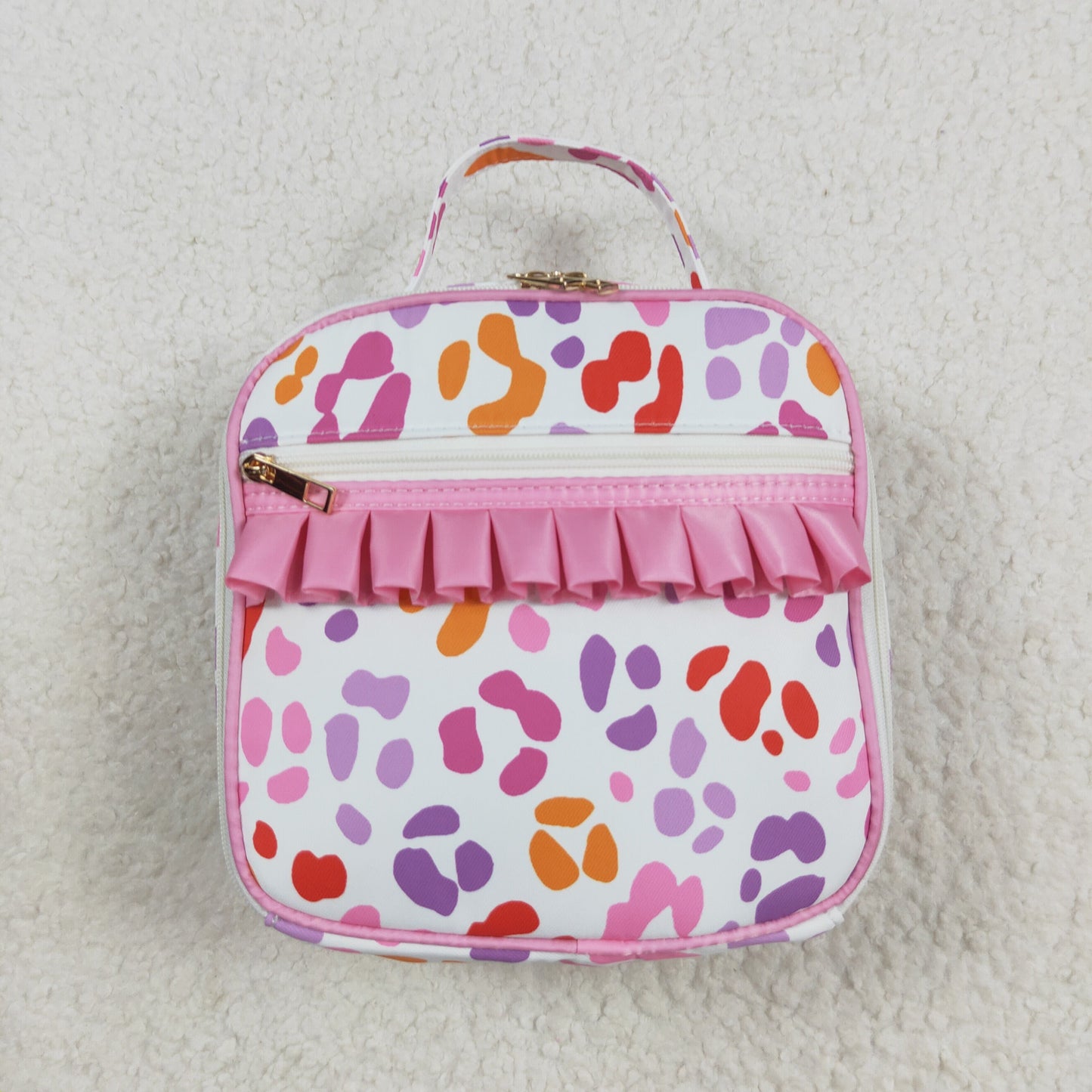 RTS NO MOQ （In stock）BA0309 Baby Bags Baby Girls Pink Leopard Ruffle School Bags Lunch Boxes