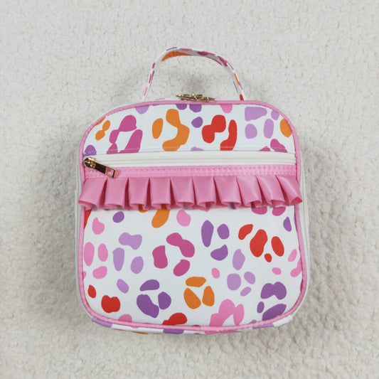 RTS NO MOQ （In stock）BA0309 Baby Bags Baby Girls Pink Leopard Ruffle School Bags Lunch Boxes