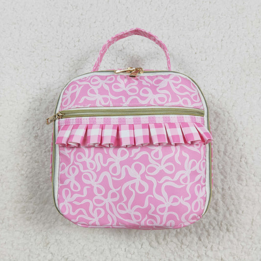 RTS NO MOQ （In stock）BA0310 Baby Bags Baby Girls Pink Bows Plaid Ruffle School Bags Lunch Boxes