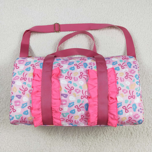 8.22 NO MOQ （In stock）BA0320 Baby Bags Pink Leopard Bows Gym Duffels Weekend Bags