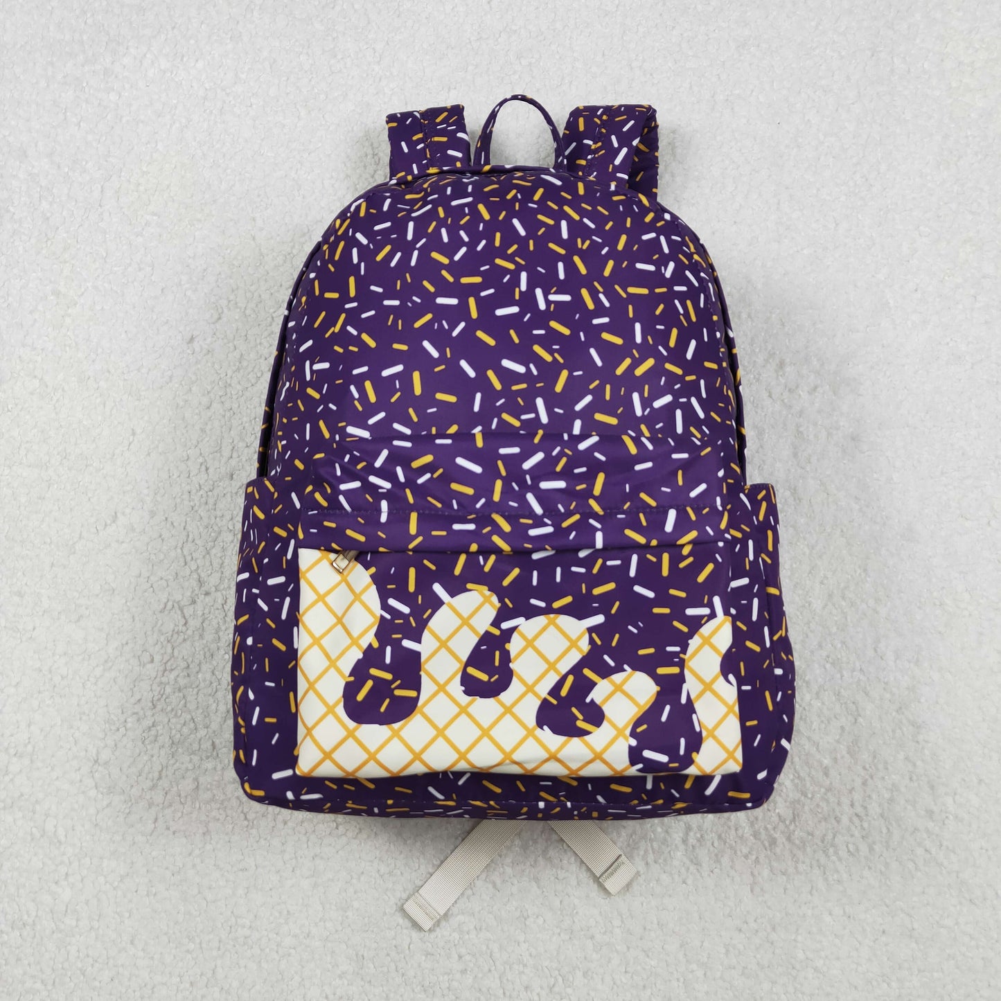 11.7 RTS NO MOQ （In stock）BA0327 Baby Kids Purple Sprinkles Team Zipper School Back Bags  13*5*17 inches