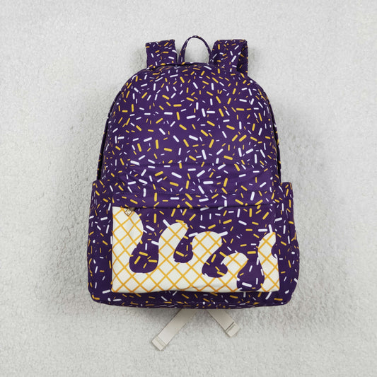11.7 RTS NO MOQ （In stock）BA0327 Baby Kids Purple Sprinkles Team Zipper School Back Bags  13*5*17 inches
