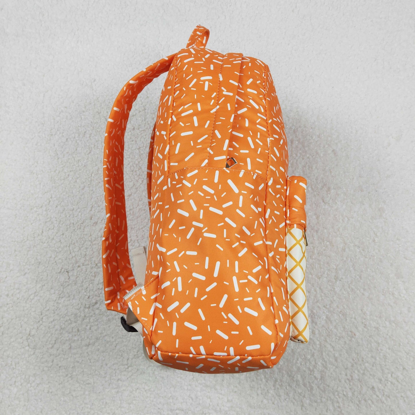 11.22 RTS NO MOQ （In stock）BA0339 Baby Kids Orange Drip Sprinkles Team Zipper School Back Bags  13*5*17 inches