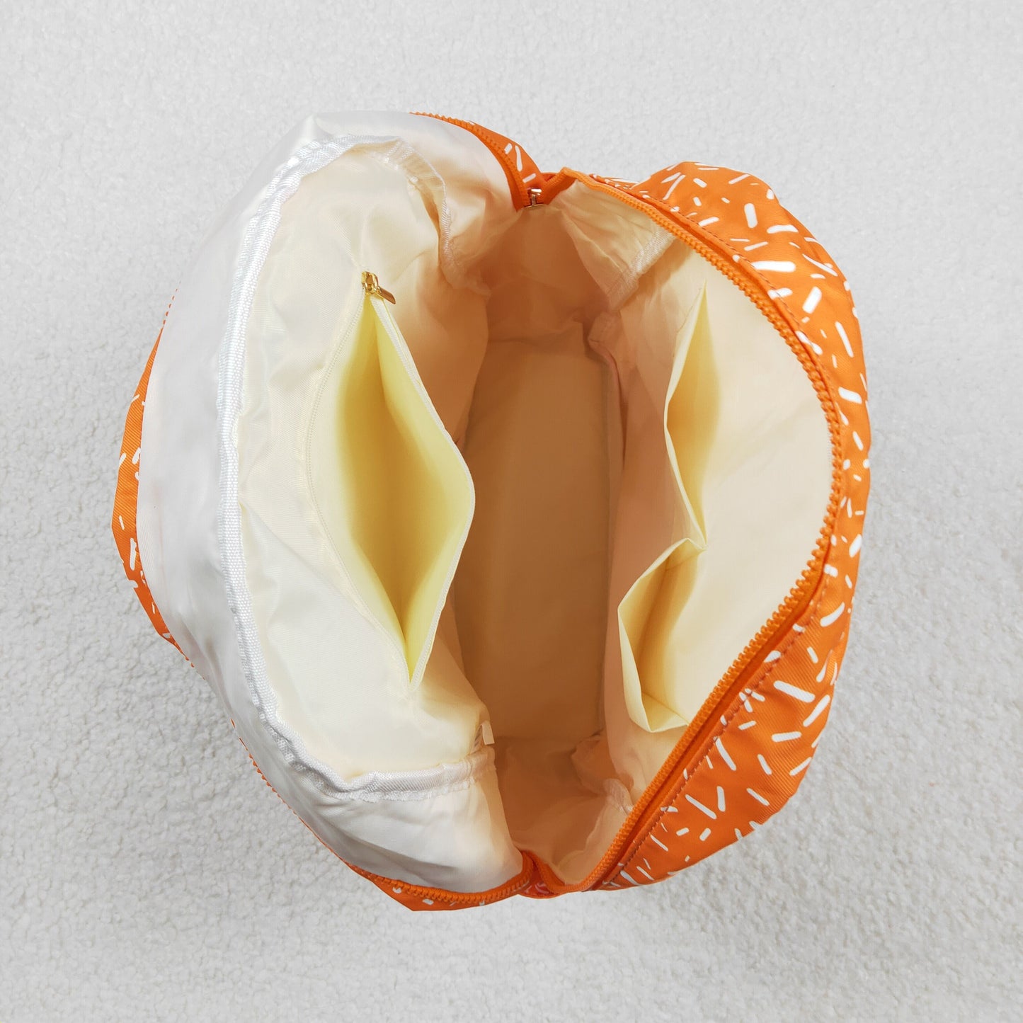 11.22 RTS NO MOQ （In stock）BA0339 Baby Kids Orange Drip Sprinkles Team Zipper School Back Bags  13*5*17 inches