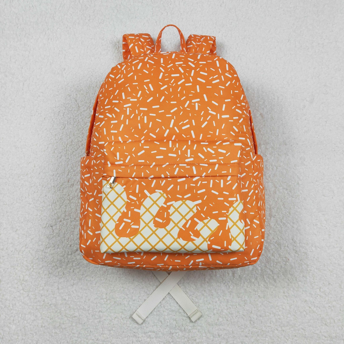 11.22 RTS NO MOQ （In stock）BA0339 Baby Kids Orange Drip Sprinkles Team Zipper School Back Bags  13*5*17 inches