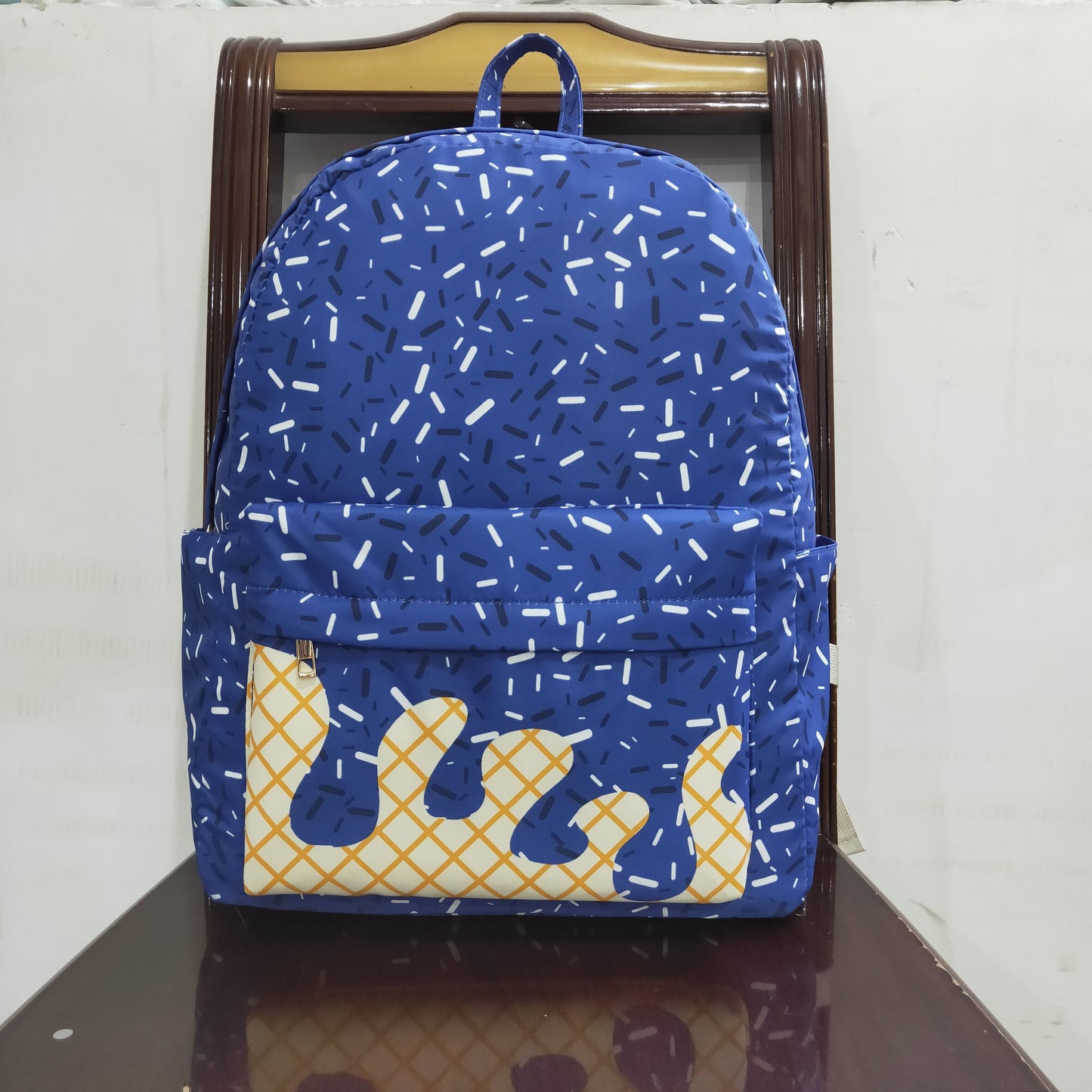 11.22 RTS NO MOQ （In stock）BA0340 Baby Kids Hot Blue Drip Sprinkles Team Zipper School Back Bags  13*5*17 inches
