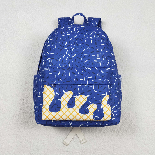 11.22 RTS NO MOQ （In stock）BA0340 Baby Kids Hot Blue Drip Sprinkles Team Zipper School Back Bags  13*5*17 inches