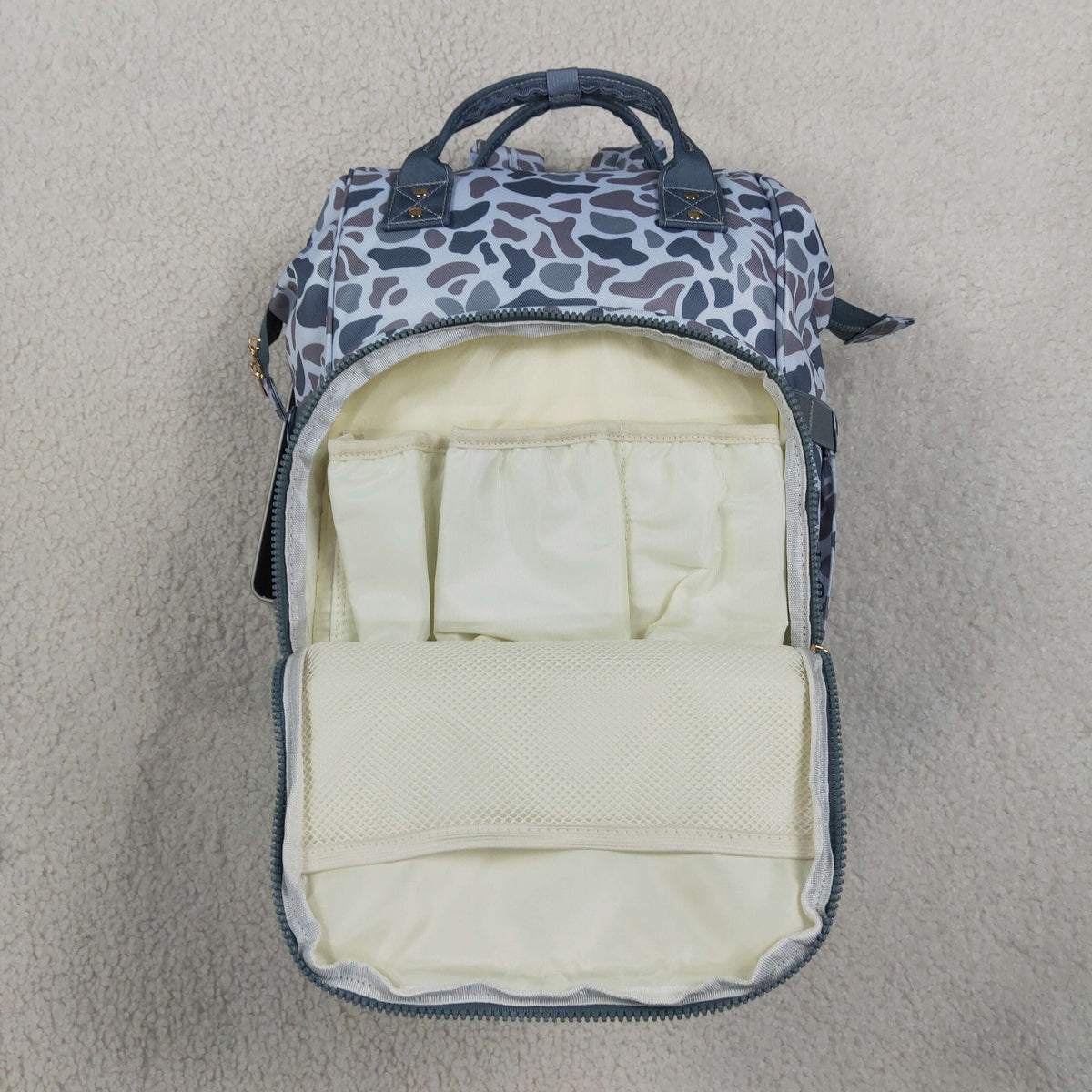 RTS NO MOQ （In stock ) Bag BA0406 Grey Camo Zipper Mommy Diaper Backpacks Bags