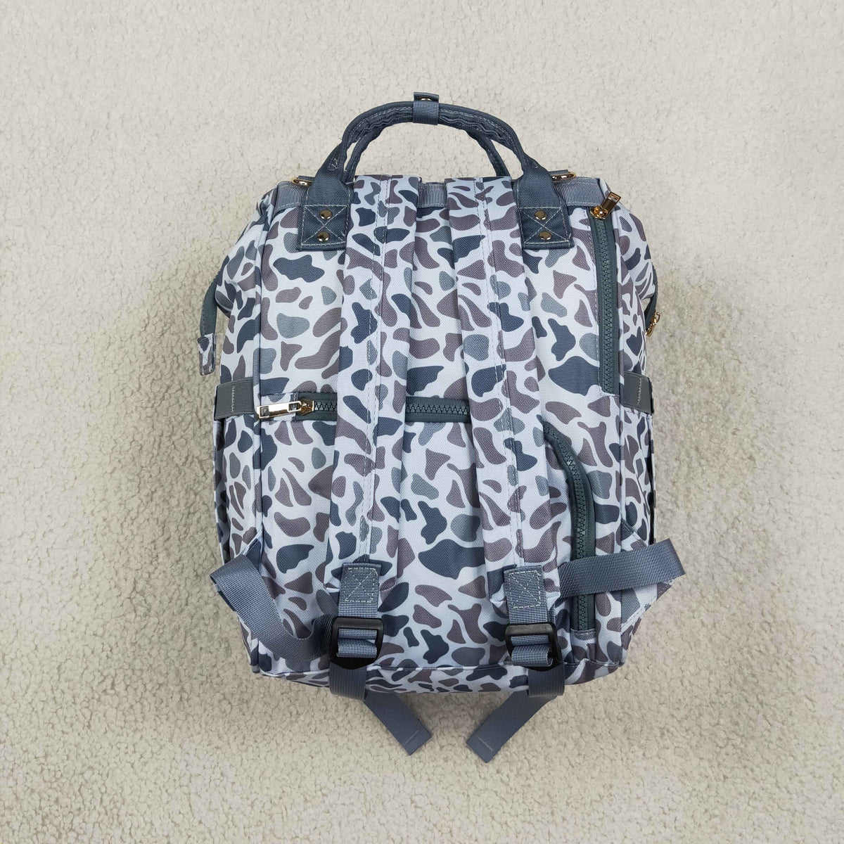 RTS NO MOQ （In stock ) Bag BA0406 Grey Camo Zipper Mommy Diaper Backpacks Bags