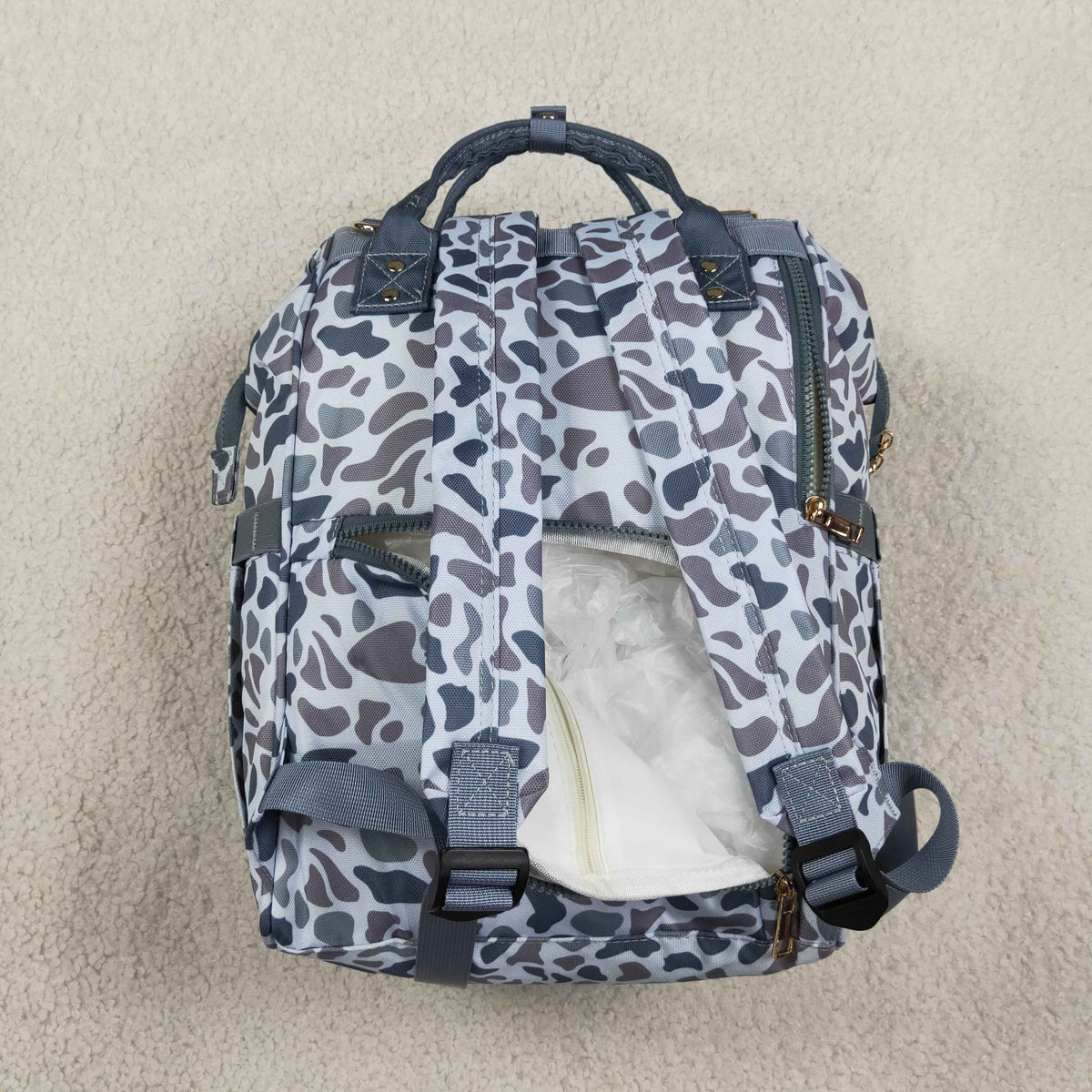 RTS NO MOQ （In stock ) Bag BA0406 Grey Camo Zipper Mommy Diaper Backpacks Bags