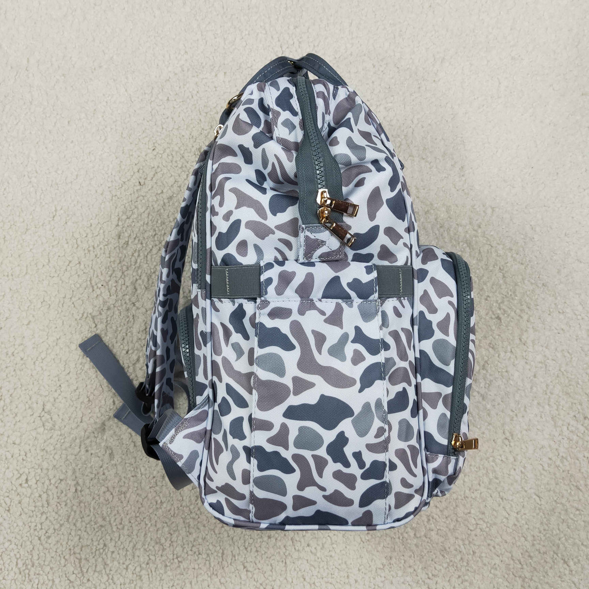 RTS NO MOQ （In stock ) Bag BA0406 Grey Camo Zipper Mommy Diaper Backpacks Bags