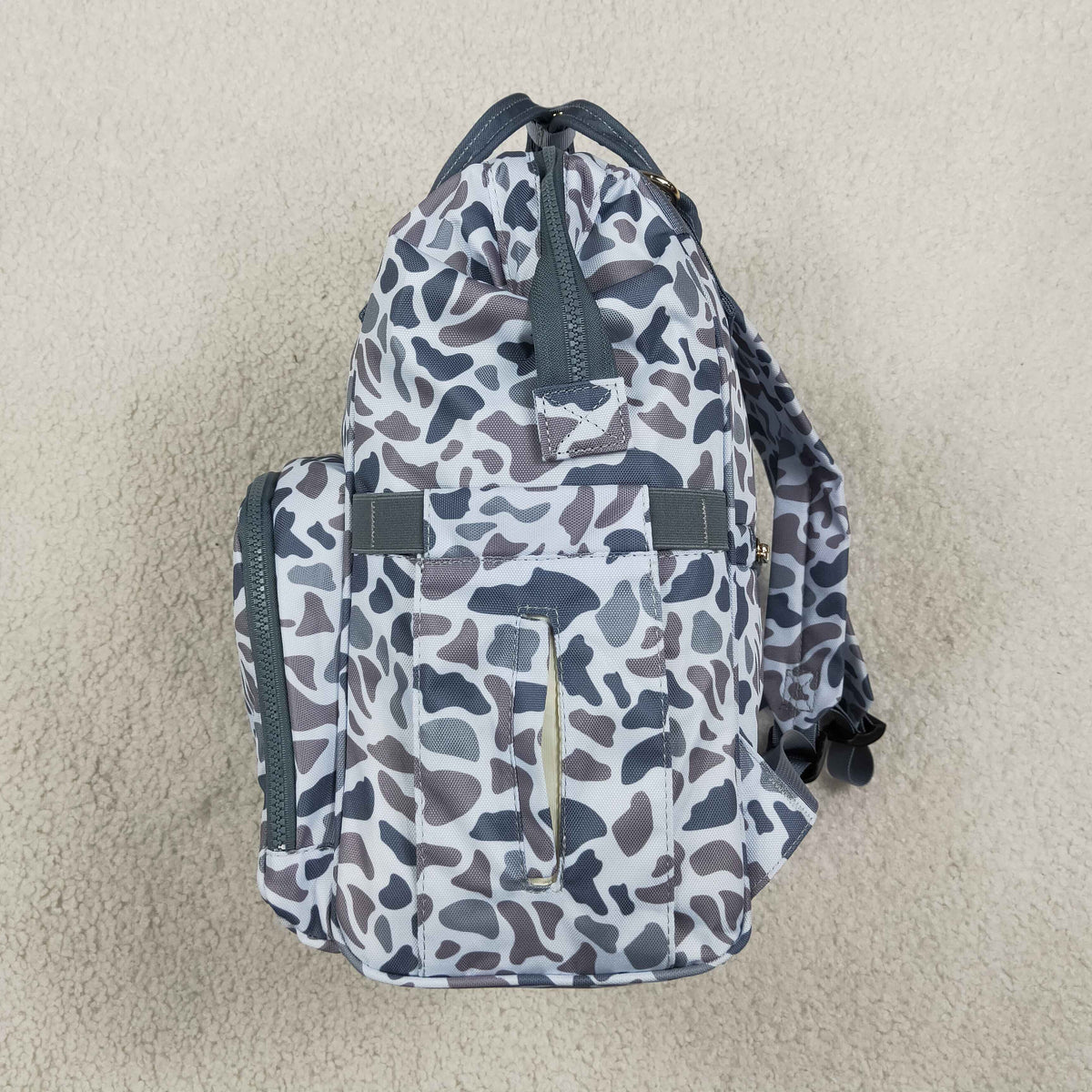 RTS NO MOQ （In stock ) Bag BA0406 Grey Camo Zipper Mommy Diaper Backpacks Bags
